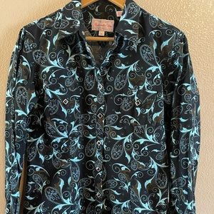 Panhandle Slim Turquoise and black printer long sleeve western shirt